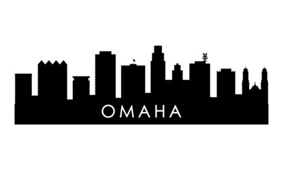 Omaha skyline silhouette. Black Omaha city design isolated on white background.