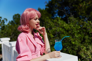 glamorous woman happiness vacation sunny summer cocktail Relaxation concept
