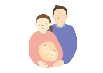 お腹に双子の赤ちゃんのいる夫婦