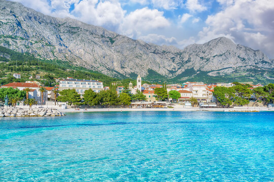 Landscape with Baska Voda town, dalmatian coast, Croatia