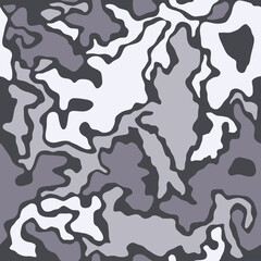 Camouflage pattern background seamless vector illustration. Splashes masking camo repeat print. Grey black and white.