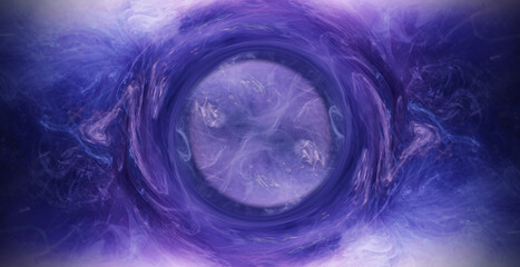Space travel. Fantasy circle portal. Glitter Bokeh light glitz. Starry night effect. Defocused...