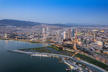 Drone view of Skyscrapers in Bayrakli / Izmir. New city center of Izmir, Turkey.