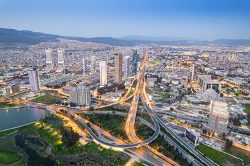 Fototapeta na wymiar Drone view of Skyscrapers in Bayrakli / Izmir. New city center of Izmir, Turkey.