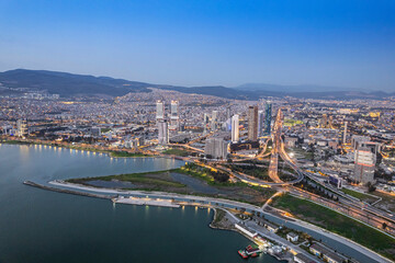Drone view of Skyscrapers in Bayrakli / Izmir. New city center of Izmir, Turkey.