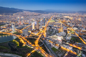 Drone view of Skyscrapers in Bayrakli / Izmir. New city center of Izmir, Turkey.