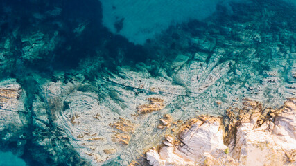 Aerial view of turquoise sea coast