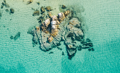 Sea rocks captured from drone, directly above