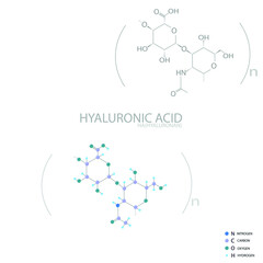 Hyaluronic acid molecular skeletal 3D chemical formula.	