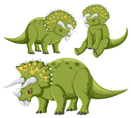 Different green triceratops dinosaur collection