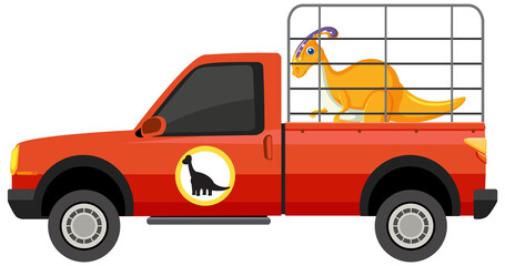 Safari cage car with dinosaur on white background
