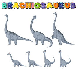 Set of cute brachiosaurus dinosaur characters
