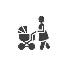 Woman with baby carriage vector icon