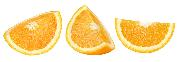 three orange slices on a white isolated background