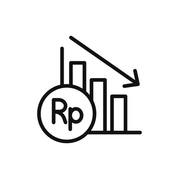 Rupiah value crashed. Currency crisis. Financial decrease, inflation icon line style isolated on white background. Vector illustration