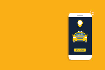 Taxi online service on mobile application with yellow taxicab and location. Get a taxi. Concept for order taxi service.	