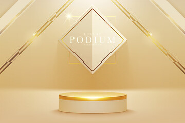 3d style podium gold luxury background, vector illustration for sale or online marketing.