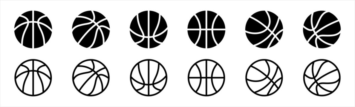 Basketball icon set in flat and line style. Basket ball symbol, vector illustration. 