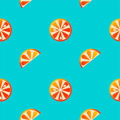 Orange seamless pattern. Blue background. Graphic design.