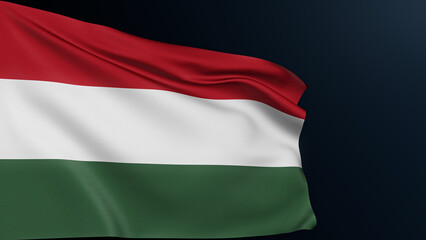 Hungary flag. Budapest sign. European country. Hungarian national tricolor symbol of celebration of Independence Day, March 15. Realistic 3D illustration with cotton texture isolated on dark.