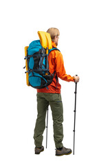 Tourist - backpacker with backpack and touristic equipment
