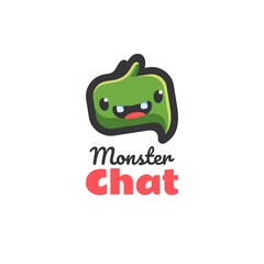 Vector Logo Illustration Monster Chat Simple Mascot Style.