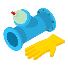 Repair work icon isometric vector. Protective glove and pipe without tap icon. Work safety, repair and construction