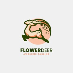 Vector Logo Illustration Flower Deer Simple Mascot Style.