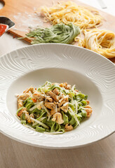 Close-up view of plate with pasta