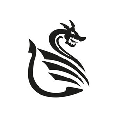 abstract dragon logo with upward curved line wings and tail
