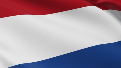 Netherlands flag. Amsterdam sign. European country. Dutch national tricolor official patriotic symbol of celebration of King's Day, April 27. Realistic 3D illustration with cotton texture.