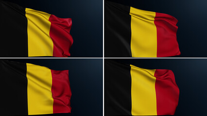 Fototapeta premium Belgium flag. Brussels sign. European country. Collection of Belgian tricolor official symbol of National Day celebration. Realistic 3D illustration with cotton texture set of 4.
