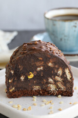 Chocolate mosaic cake. close up