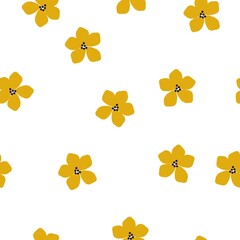 Simple vintage pattern. Yellow flowers. White background. Fashionable print for textiles and wallpaper.
