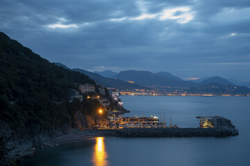 Town on Amalfi coast at night, Vietri sul Mare,Campania, Italy
