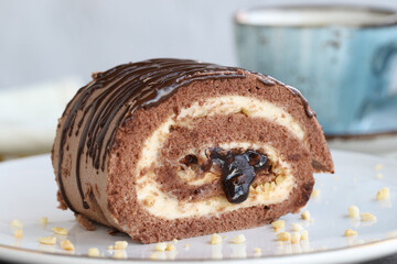 Chocolate Roll Cake. close up