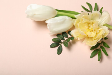 Bouquet of tulips on pink background