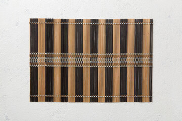 Top view of brown tablecloth for food on cement background. Empty space for your design