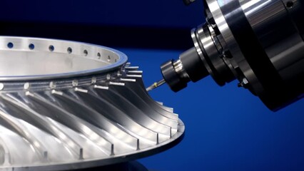 part of a large turbine is processed on a cnc milling machine