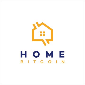 House building and bitcoin Flat logo design