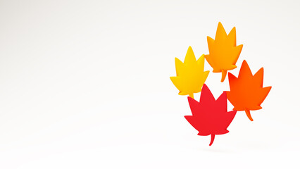 もみじの葉。白色の背景。秋のイメージ画像。（フロント）