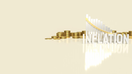 The white inflation text and  chart  for business concept 3d rendering