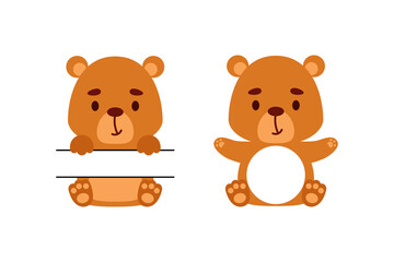 Cute little bear split monogram. Funny cartoon character for kids t-shirts, nursery decoration, baby shower, greeting cards, invitations, scrapbooking, home decor. Vector stock illustration