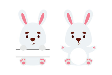 Cute little rabbit split monogram. Funny cartoon character for kids t-shirts, nursery decoration, baby shower, greeting cards, invitations, scrapbooking, home decor. Vector stock illustration