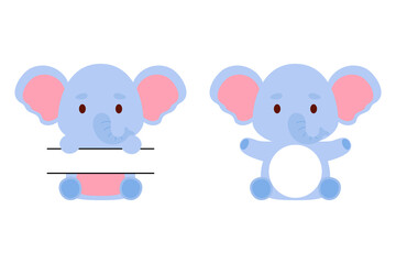 Cute little elephant split monogram. Funny cartoon character for kids t-shirts, nursery decoration, baby shower, greeting cards, invitations, scrapbooking, home decor. Vector stock illustration