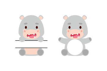 Obraz na płótnie Canvas Cute little hippo split monogram. Funny cartoon character for kids t-shirts, nursery decoration, baby shower, greeting cards, invitations, scrapbooking, home decor. Vector stock illustration