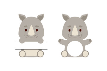 Cute little rhino split monogram. Funny cartoon character for kids t-shirts, nursery decoration, baby shower, greeting cards, invitations, scrapbooking, home decor. Vector stock illustration © Jexy