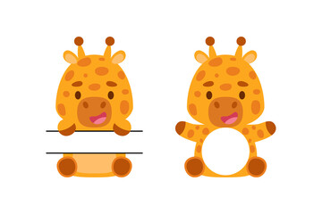 Cute little giraffe split monogram. Funny cartoon character for kids t-shirts, nursery decoration, baby shower, greeting cards, invitations, scrapbooking, home decor. Vector stock illustration