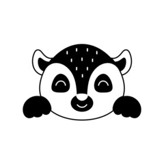 Cute lemur head in Scandinavian style. Animal face for kids t-shirts, wear, nursery decoration, greeting cards, invitations, poster, house interior. Vector stock illustration
