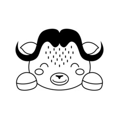 Cute musk ox head in Scandinavian style. Animal face for kids t-shirts, wear, nursery decoration, greeting cards, invitations, poster, house interior. Vector stock illustration